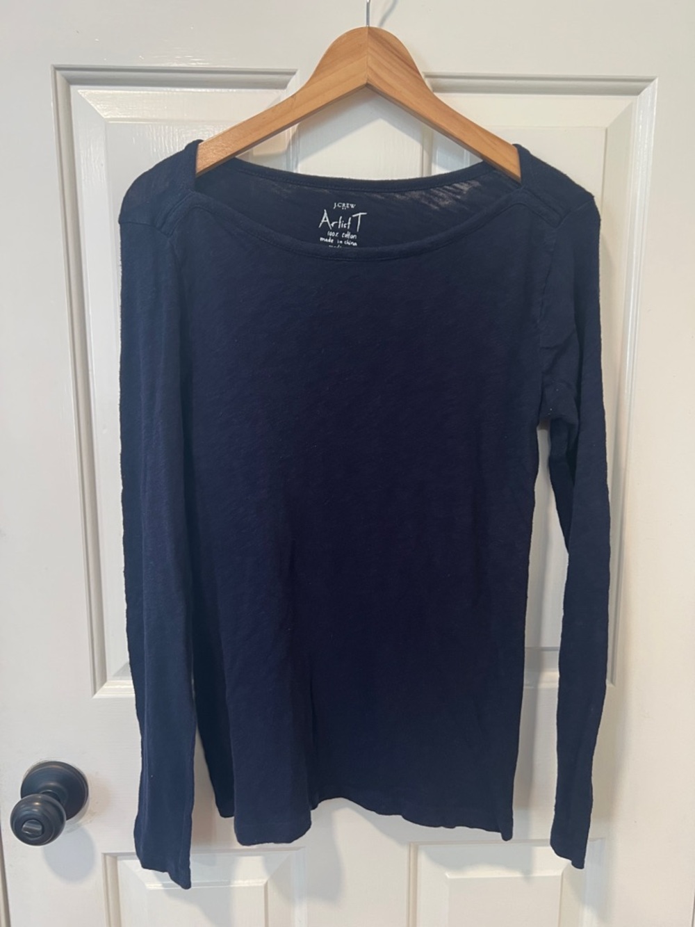 J. Crew Artist T 100% Cotton Navy Long Sleeve Soft Thin Basic Knit Top